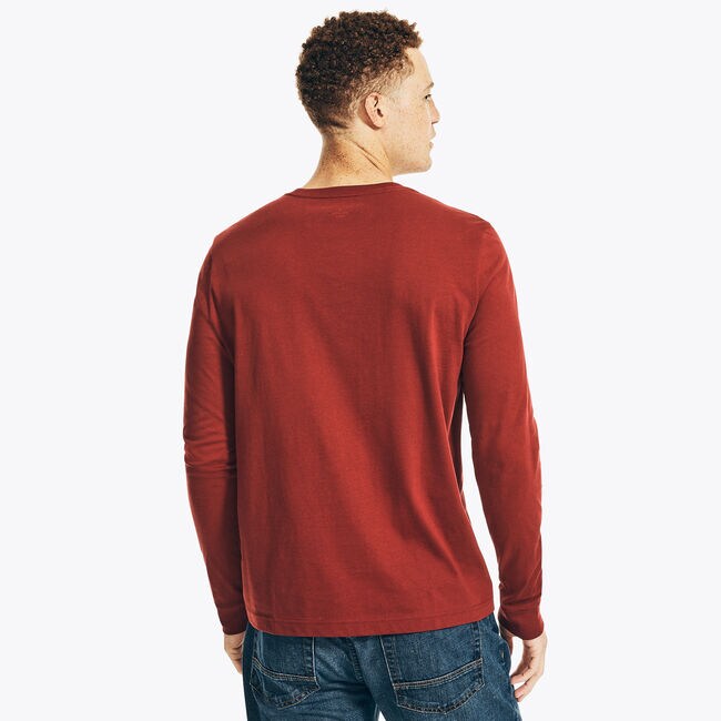 Large Nautica Mens Long Sleeve Crew Neck Soft Sleep Tee Navy Color Block