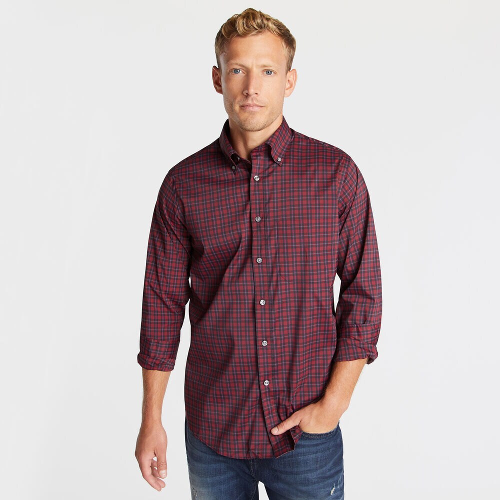 Classic Fit WRINKLE RESISTANT Shirt in Plaid,Sailor Red,large