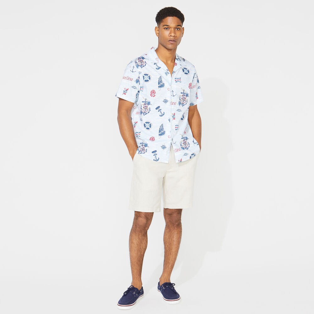 NAUTICA JEANS CO. NAUTICAL PRINT SHORT-SLEEVE SHIRT,Bright White,large