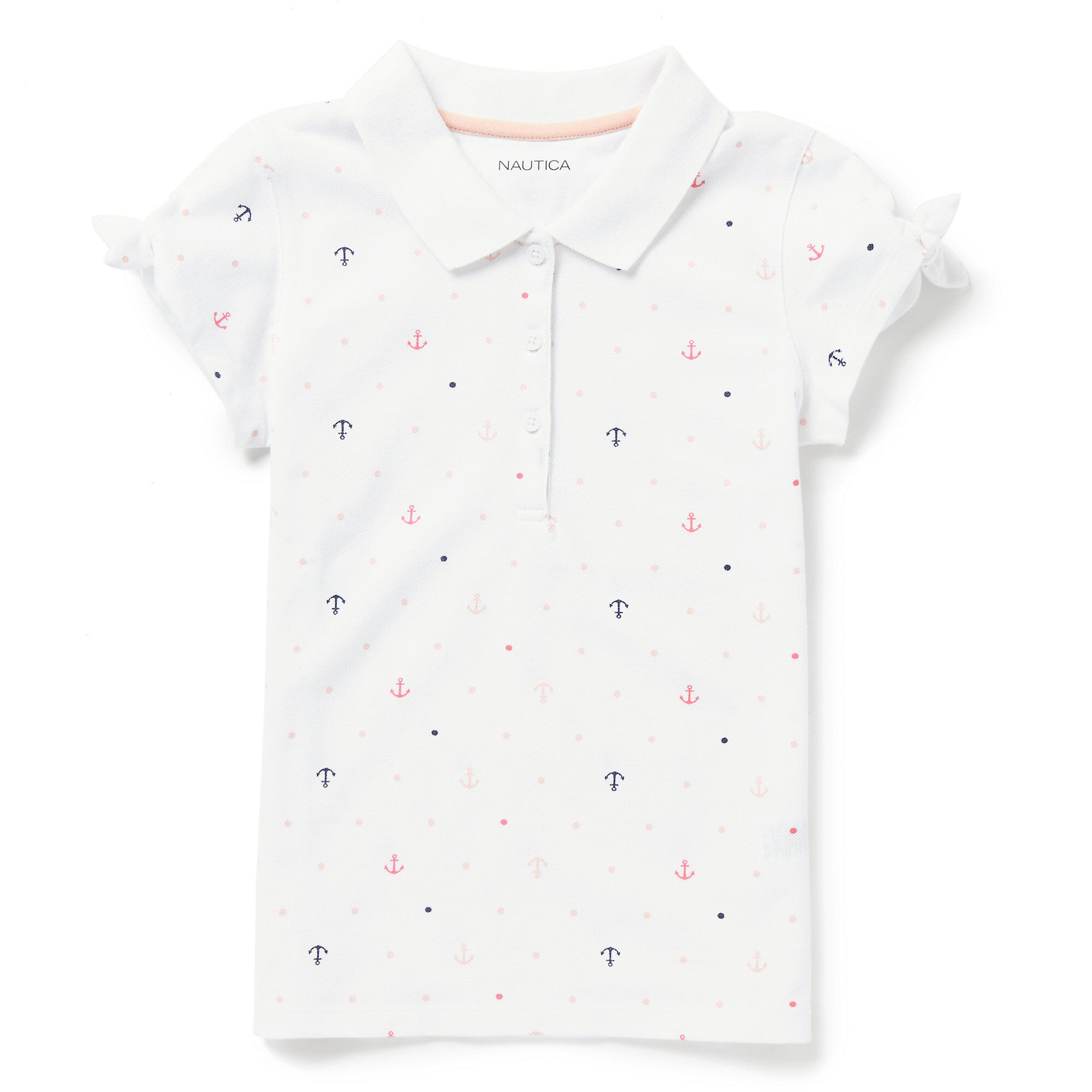 Little Girls' Anchor Print Top with Tie Sleeves (4-6x),Antique White Wash,large