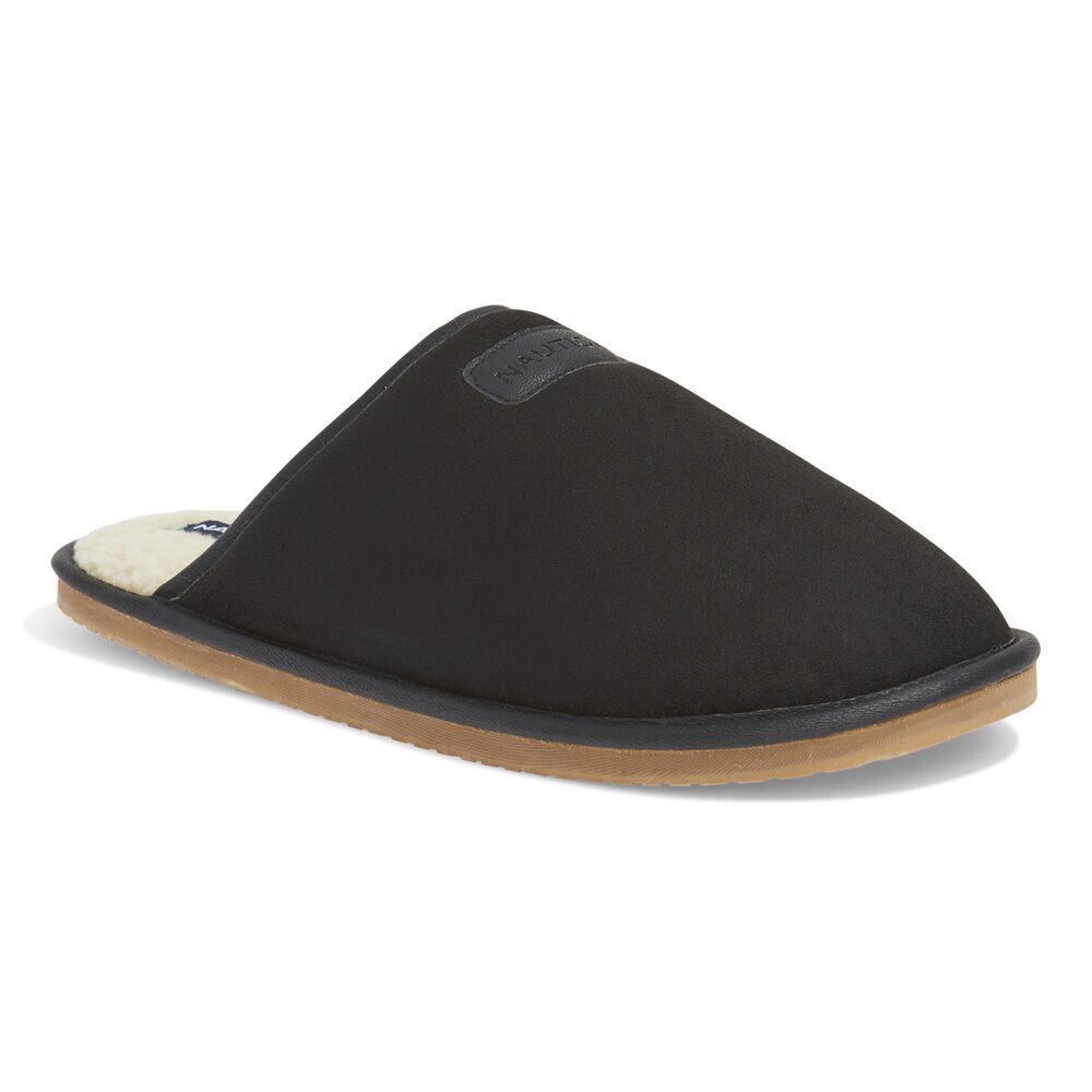MICROSUEDE FAUX FUR LINED SLIPPERS,True Black,large