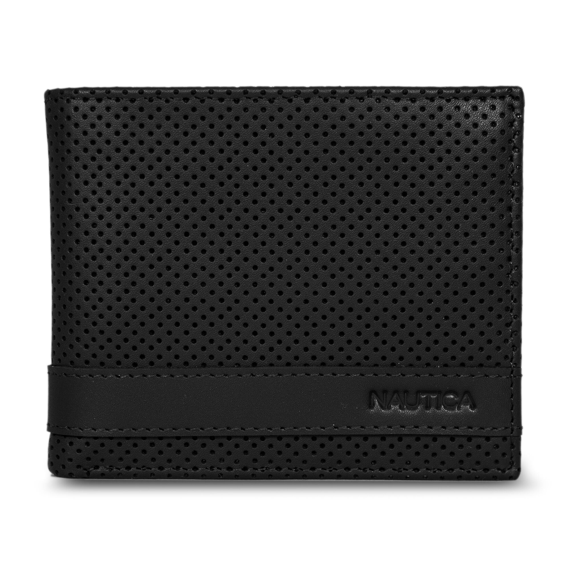 Perforated Leather Bifold Wallet,Black,large