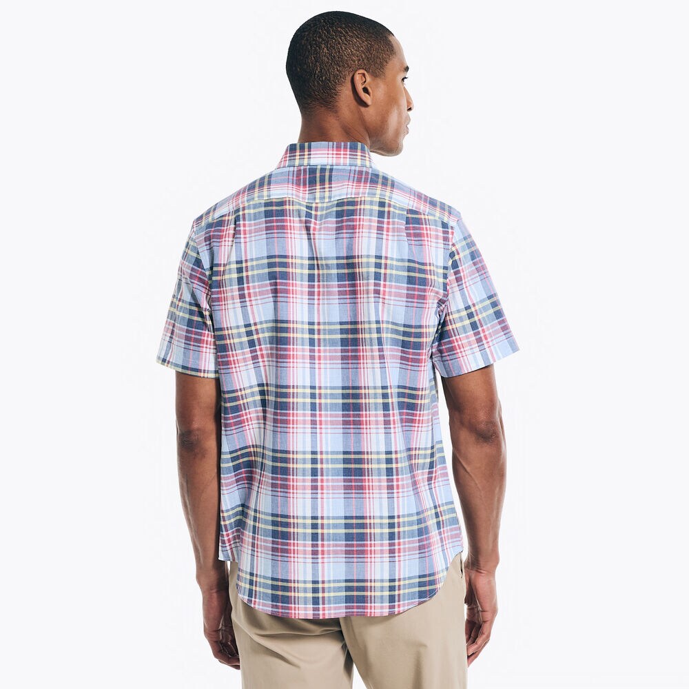 Big & Tall Heather Plaid Short-Sleeve Shirt,Sea Mist,large