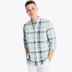 CLASSIC FIT PLAID LINEN SHIRT,Noon Blue,large
