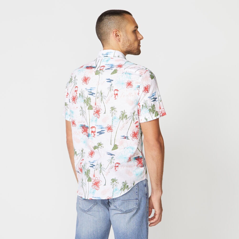 CLASSIC FIT PALM PRINT LINEN SHIRT,Bright White,large