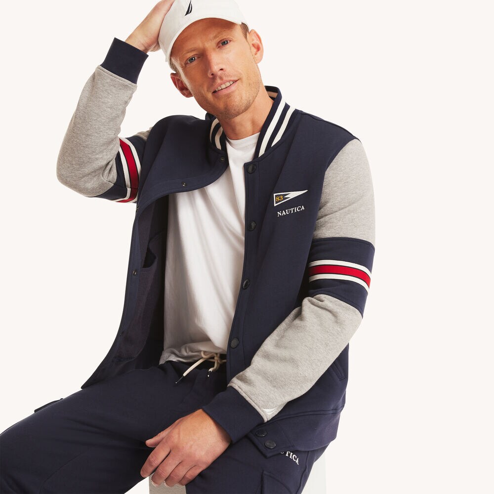Fleece Bomber Jacket,Stellar Blue Heather,large