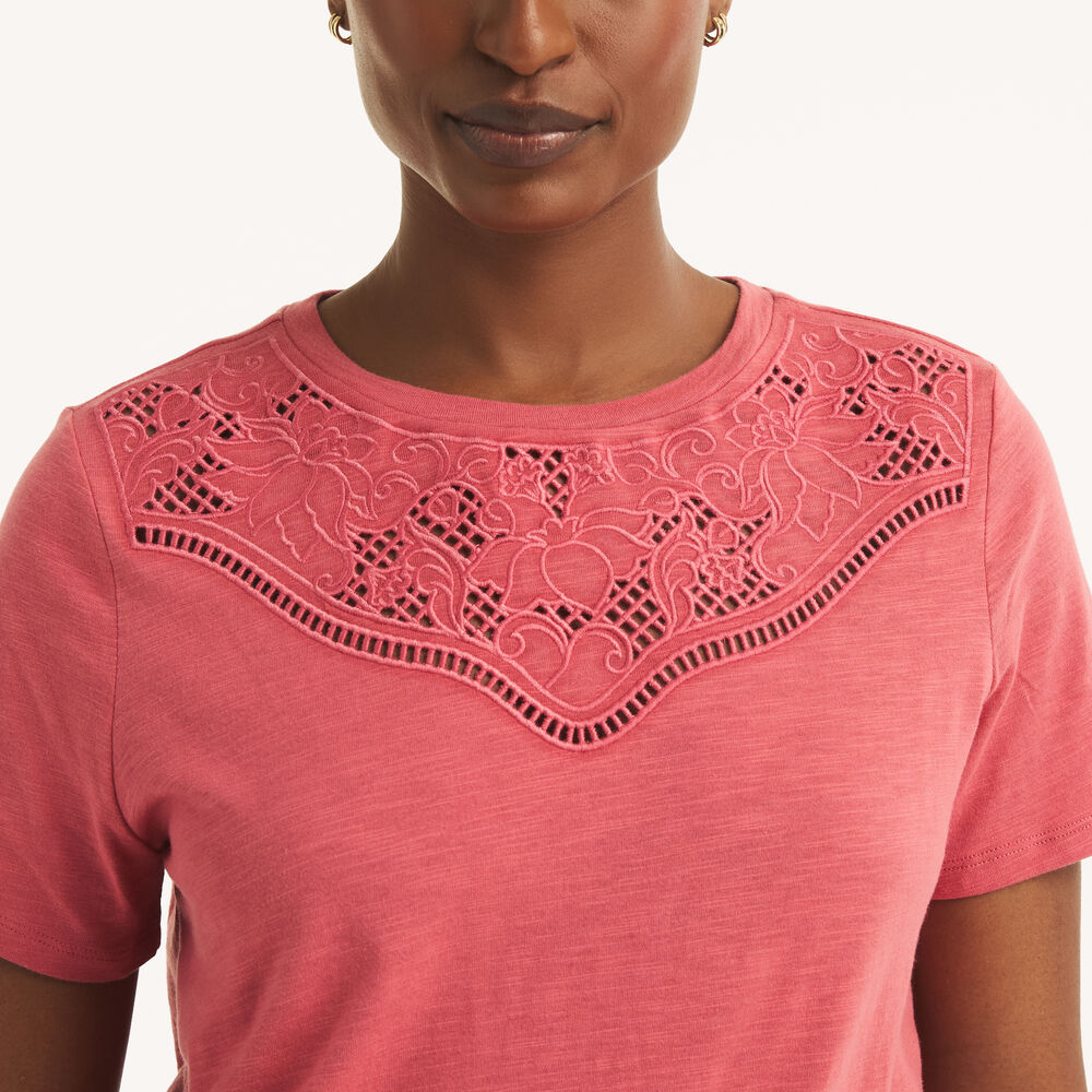 Embroidered Crewneck T-Shirt,Classic Red,large