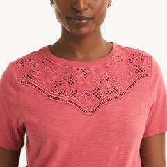 Embroidered Crewneck T-Shirt,Classic Red,large