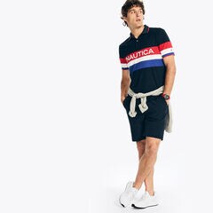 Navtech Classic Fit Chest-Stripe Polo,Stellar Blue Heather,large