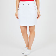 Button Front Denim Sailor Skirt,Bright White,large