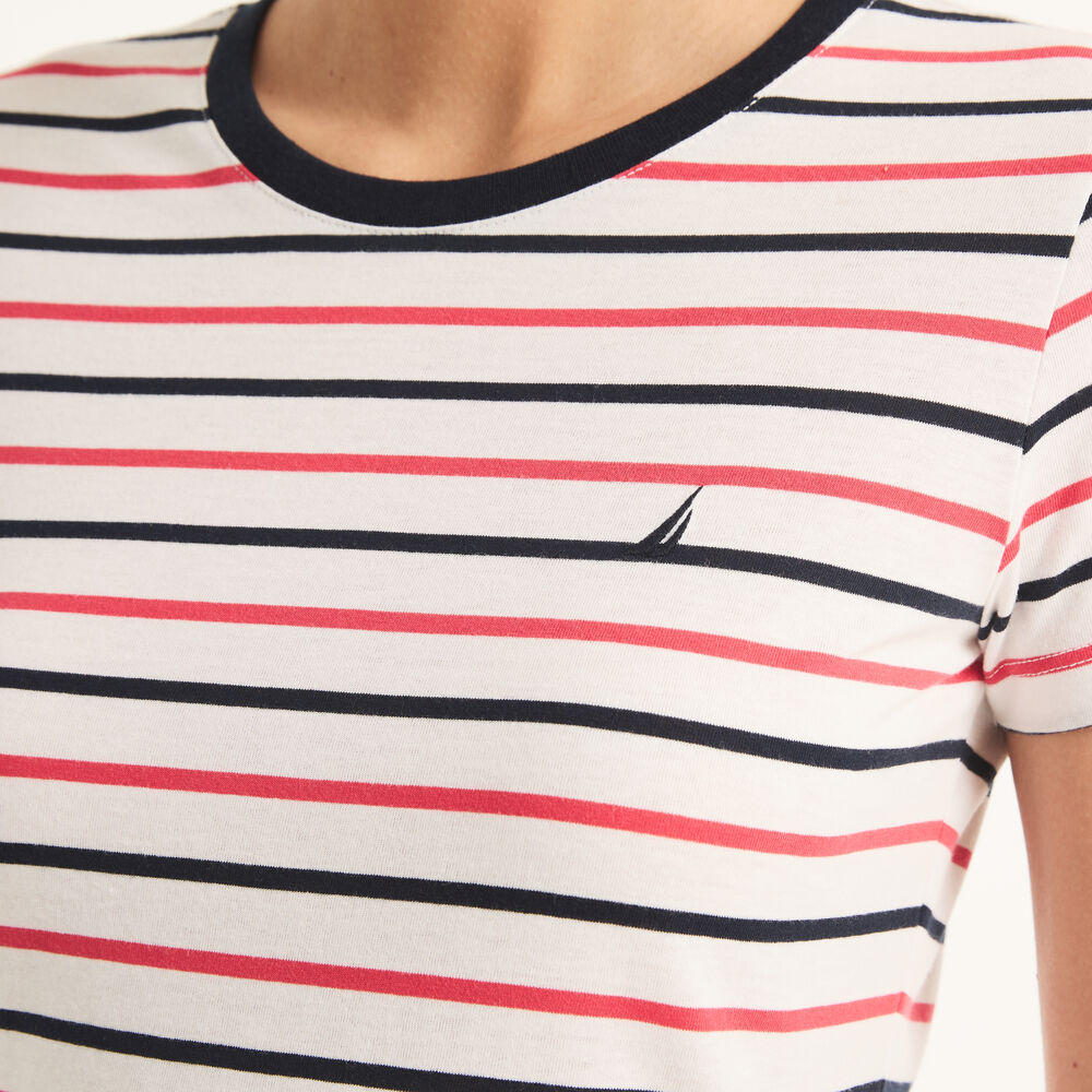 Striped Crewneck T-Shirt,Bright White,large