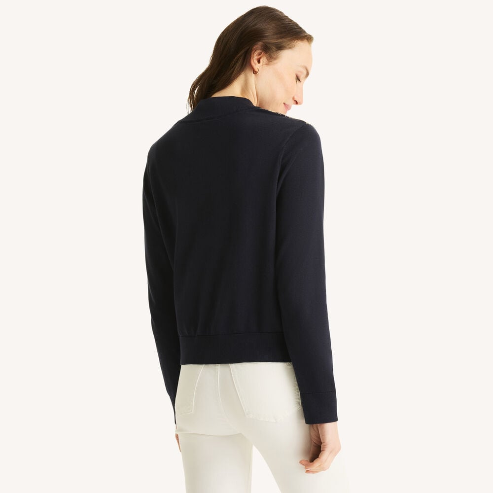 Full-Zip Plaid Sweater,Navy,large