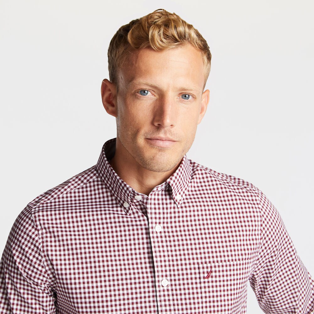 SLIM FIT WRINKLE-RESISTANT PLAID SHIRT,Zinfandel,large