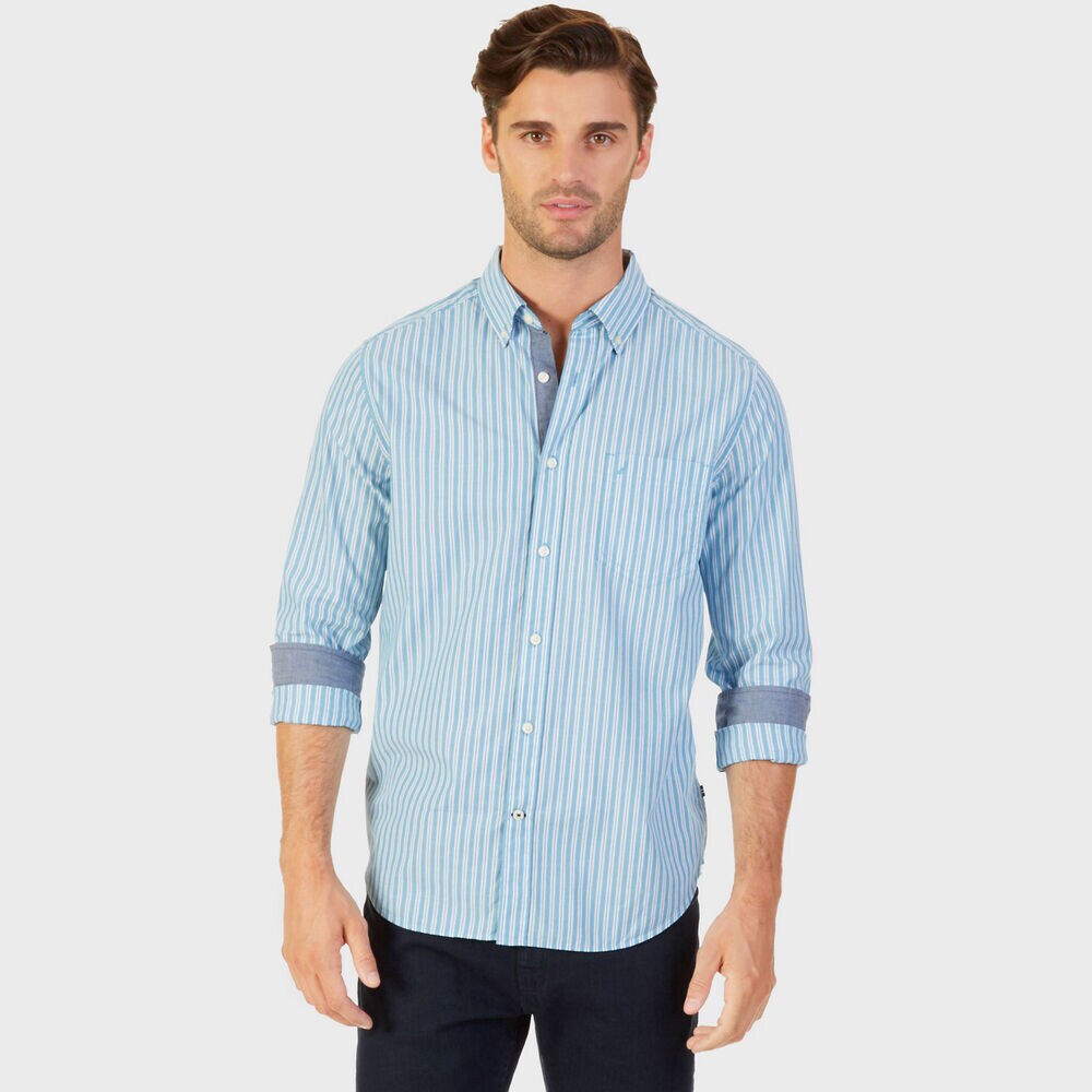 Classic Fit Deep Stripe Button-Down Shirt,Little Boy Blue,large