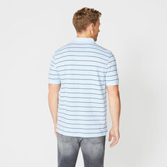 Classic Fit Mesh Polo in Breton Stripe,Sea Mist,large