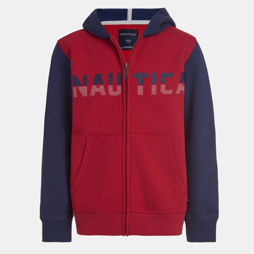 BOYS' COLORBLOCK LOGO ZIP HOODIE (8-20),Dark Acacia,large
