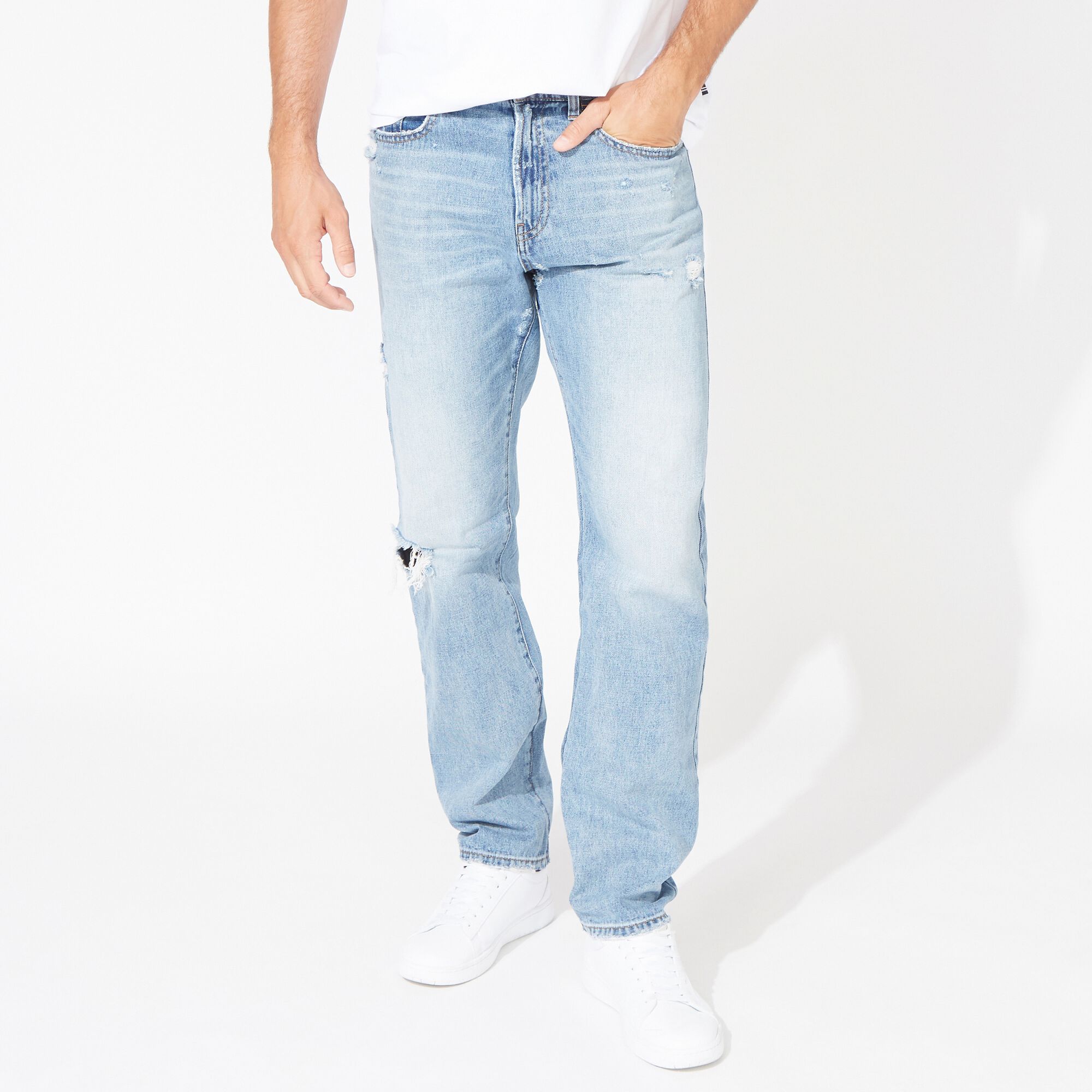 NAUTICA JEANS CO. RELAXED FIT DISTRESSED DENIM,Distressed Blue Wash,large