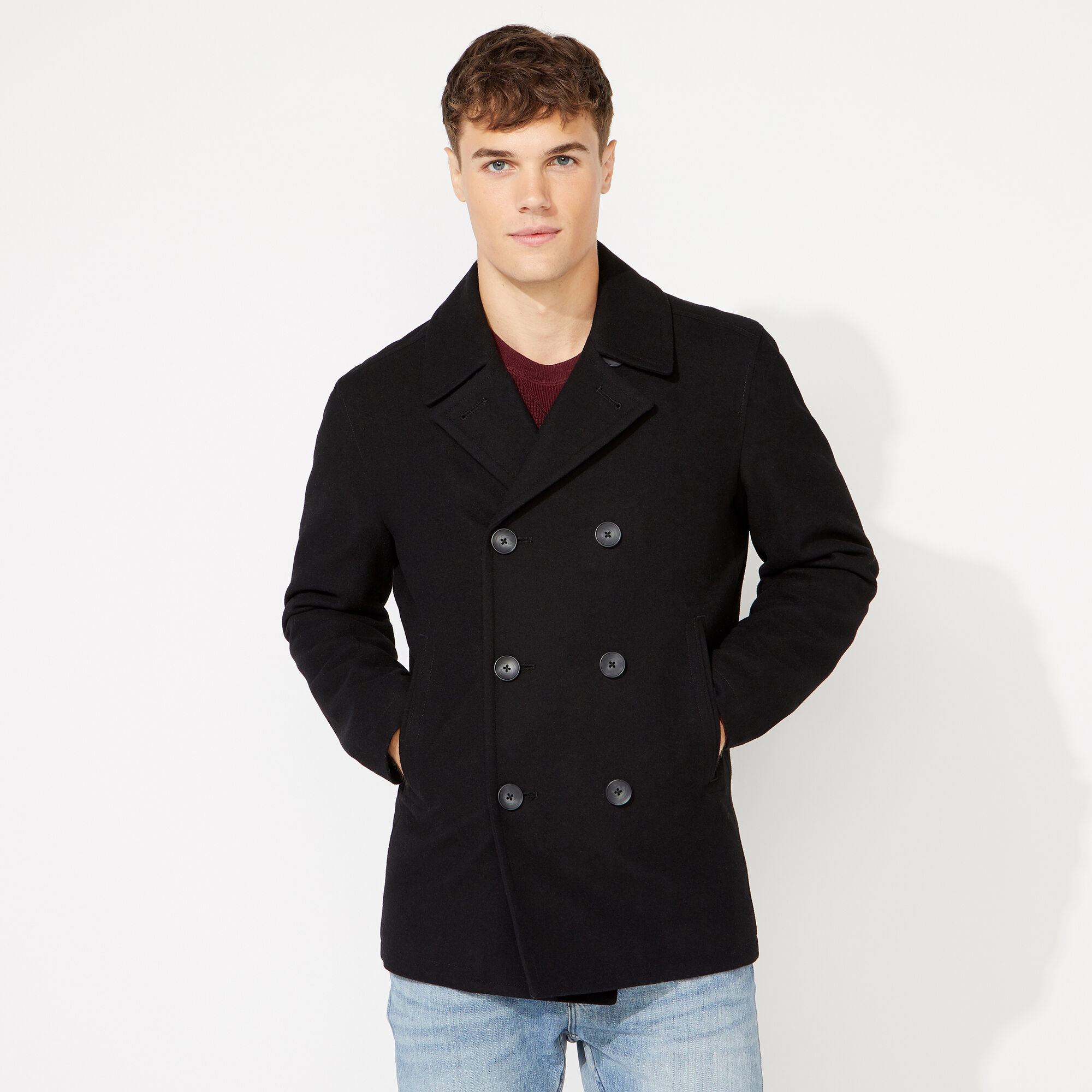 BIG & TALL WATER REPELLENT PEACOAT,Black,large
