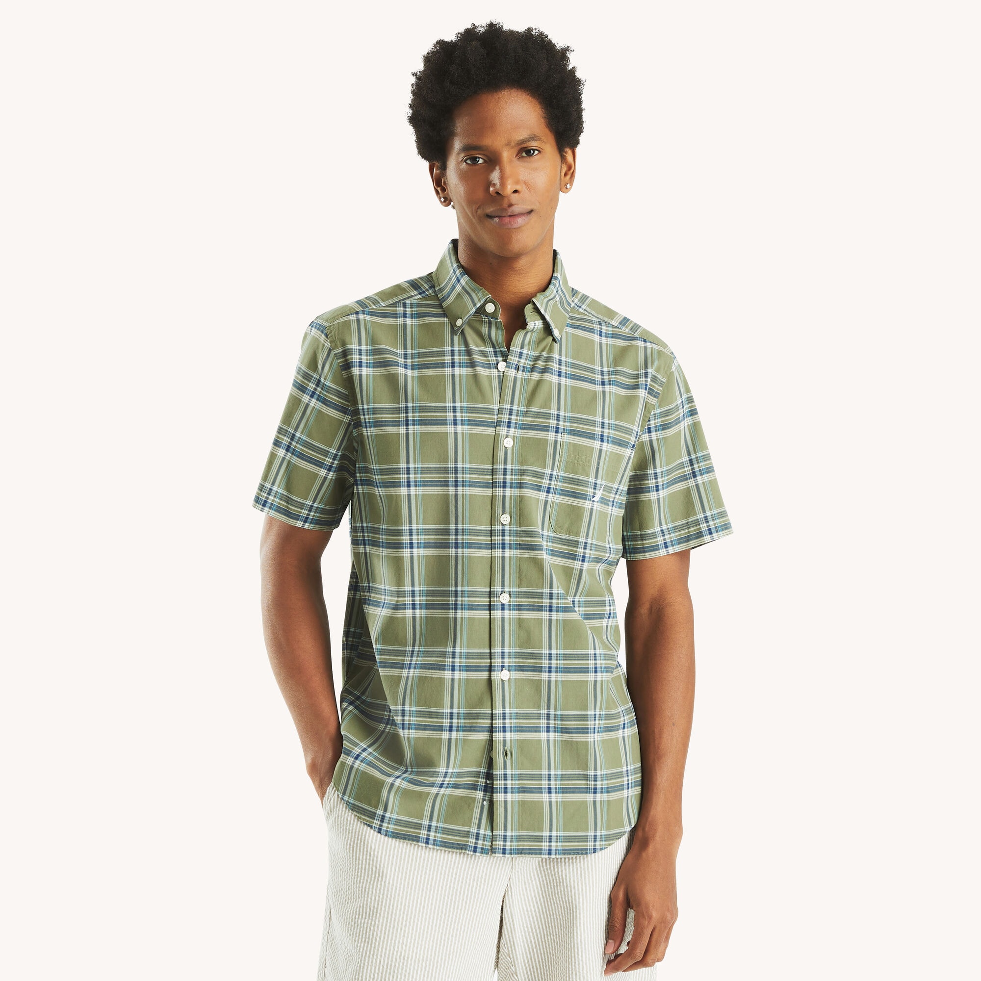 Plaid Short-Sleeve Shirt,Everglades Green,large