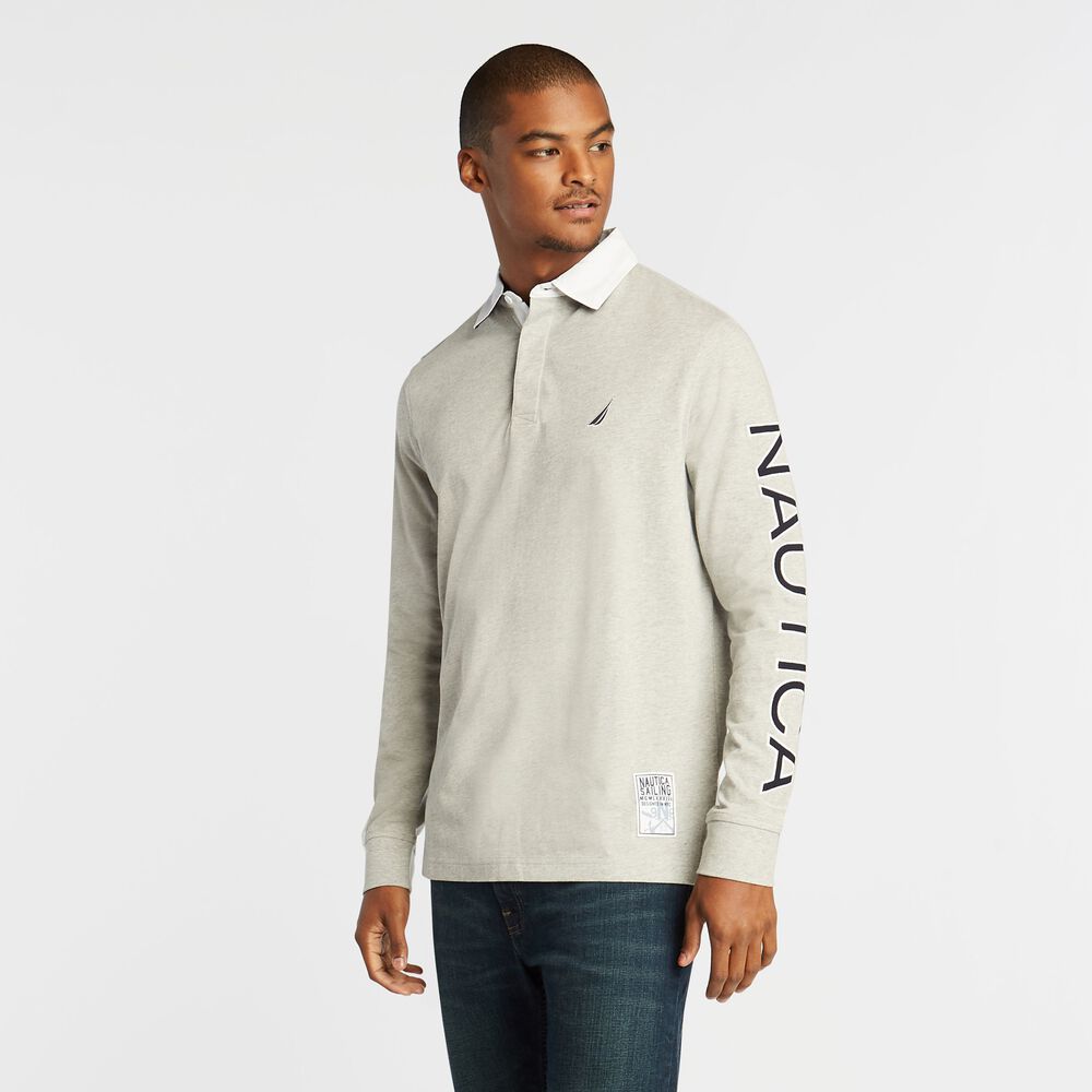 BIG & TALL LOGO RUGBY POLO SHIRT,Grey Heather,large