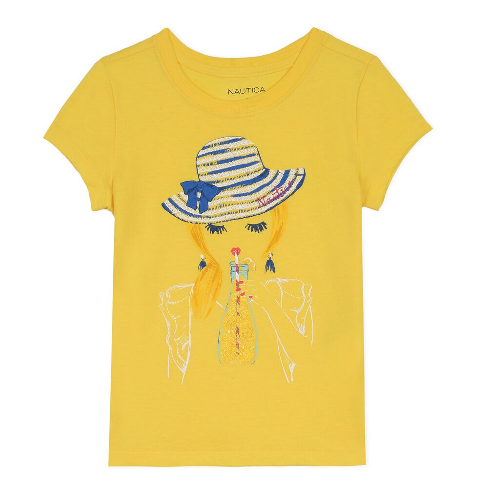 Girls' Jersey T-Shirt in Portrait Graphic,Yellow,large