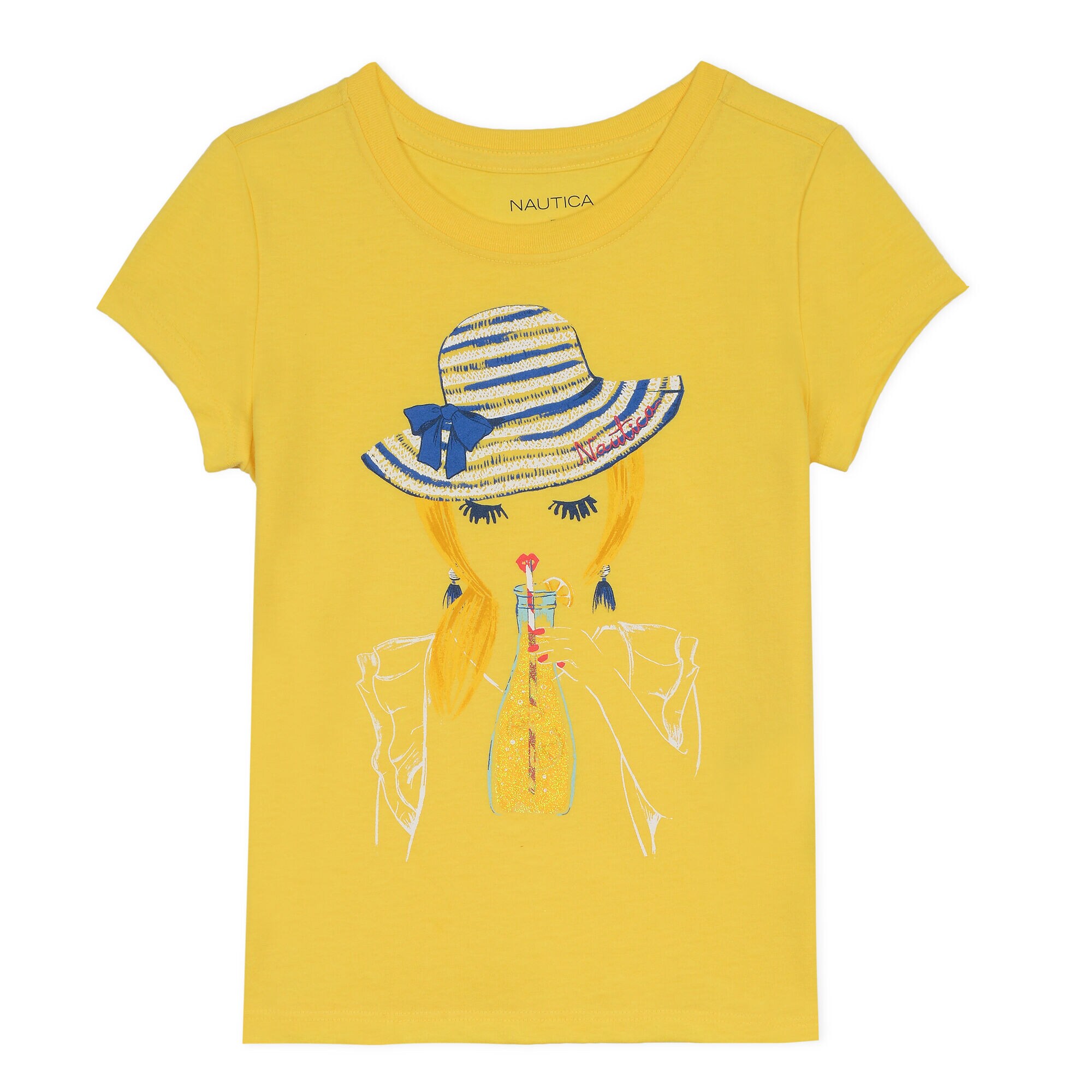 Girls' Jersey T-Shirt in Portrait Graphic,Yellow,large