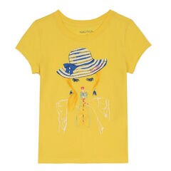 Girls' Jersey T-Shirt in Portrait Graphic,Yellow,large