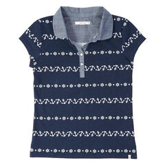 Little Girls' Chambray Trim Anchor Polo Shirt (2T-7),Navy,large
