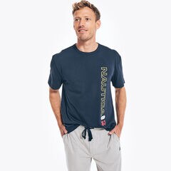 LOGO GRAPHIC T-SHIRT PAJAMA PANT SET,Navy,large