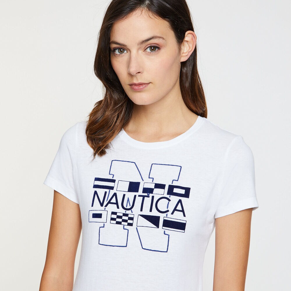 Flocked 'N' Crewneck Tee,Bright White,large