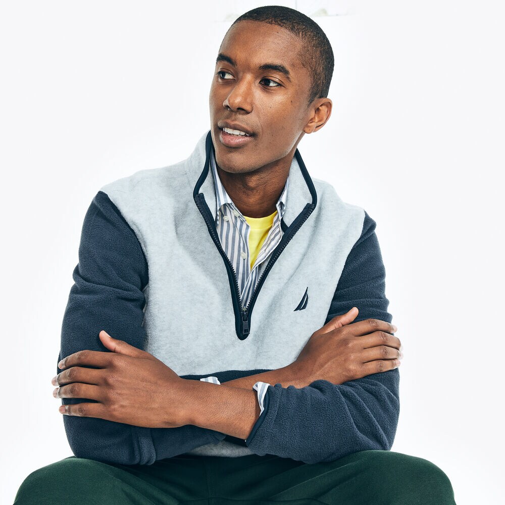 COLORBLOCK QUARTER-ZIP NAUTEX FLEECE,Grey Heather,large