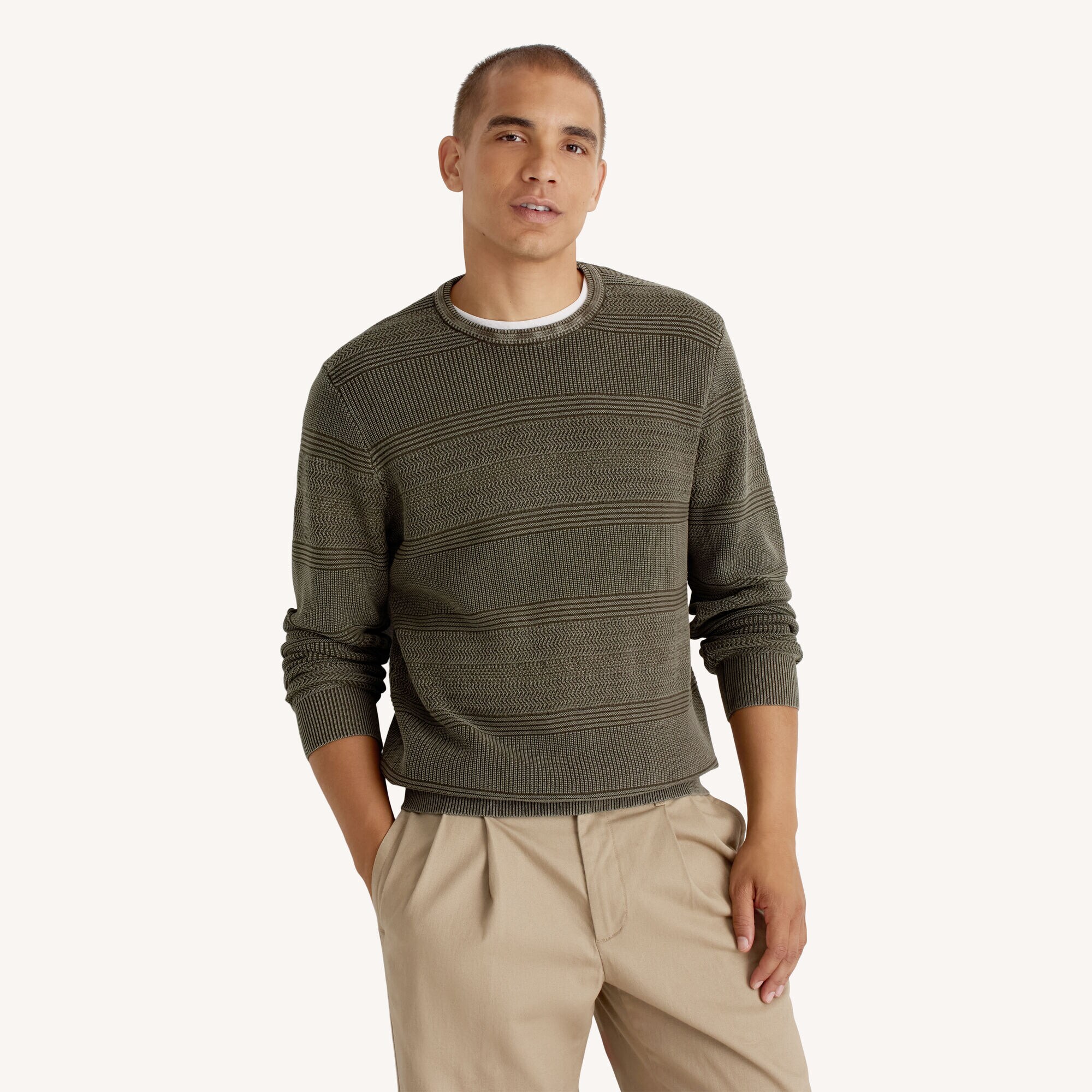  Stonewashed Crewneck Sweater,Olive,large