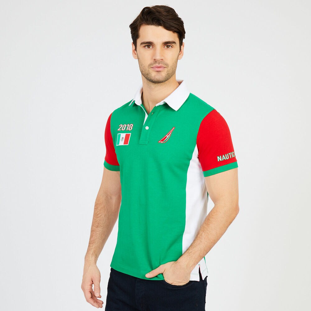 Slim Fit Short Sleeve Mexico Polo Shirt,Light Sonic,large