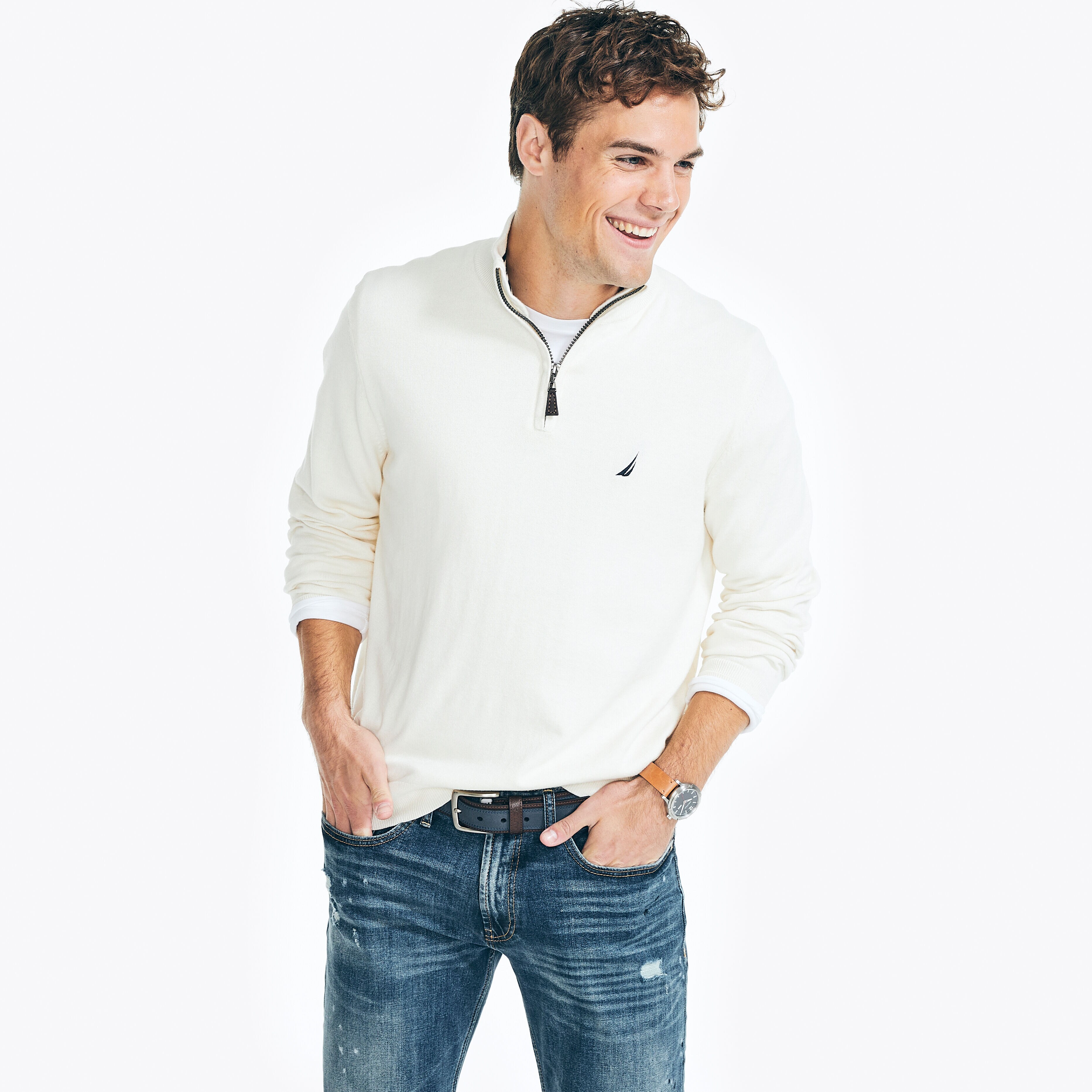 NAUTICA JEANS CO. CABLE-KNIT FULL-ZIP 