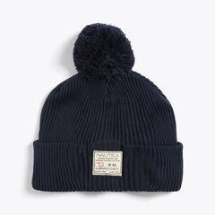 Rib-Knit Pom Hat,Navy,large