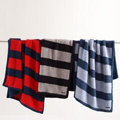 LAWNDALE BLUE STRIPED FAUX SHEARLING THROW BLANKET,Classic Blue,large