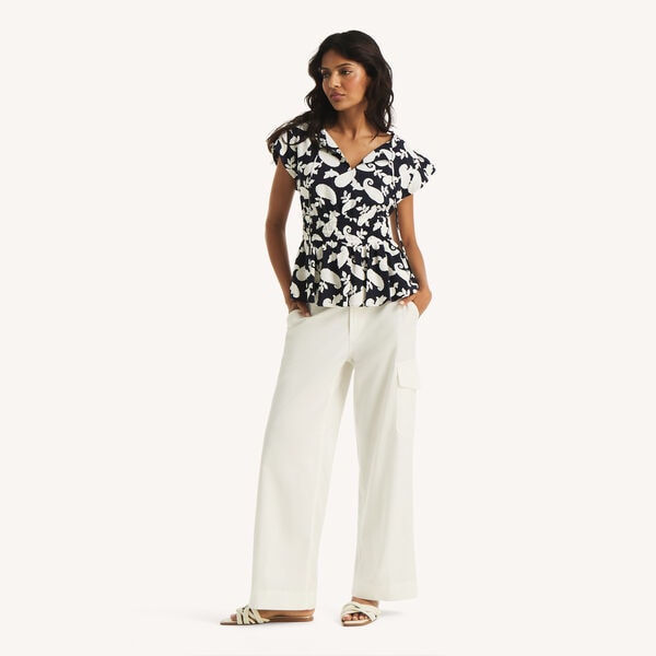 Printed Tie-Front Top