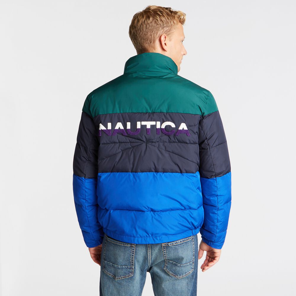 TEMPASPHERE WATER-RESISTANT COLORBLOCK PUFFER,Bright Cobalt,large