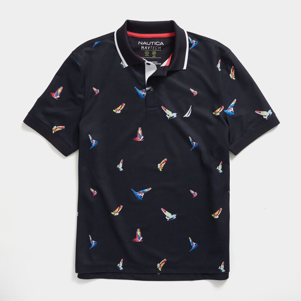 CLASSIC FIT NAUTICAL PRINT POLO,Navy,large