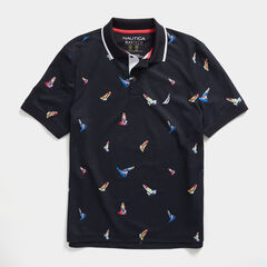 CLASSIC FIT NAUTICAL PRINT POLO,Navy,large