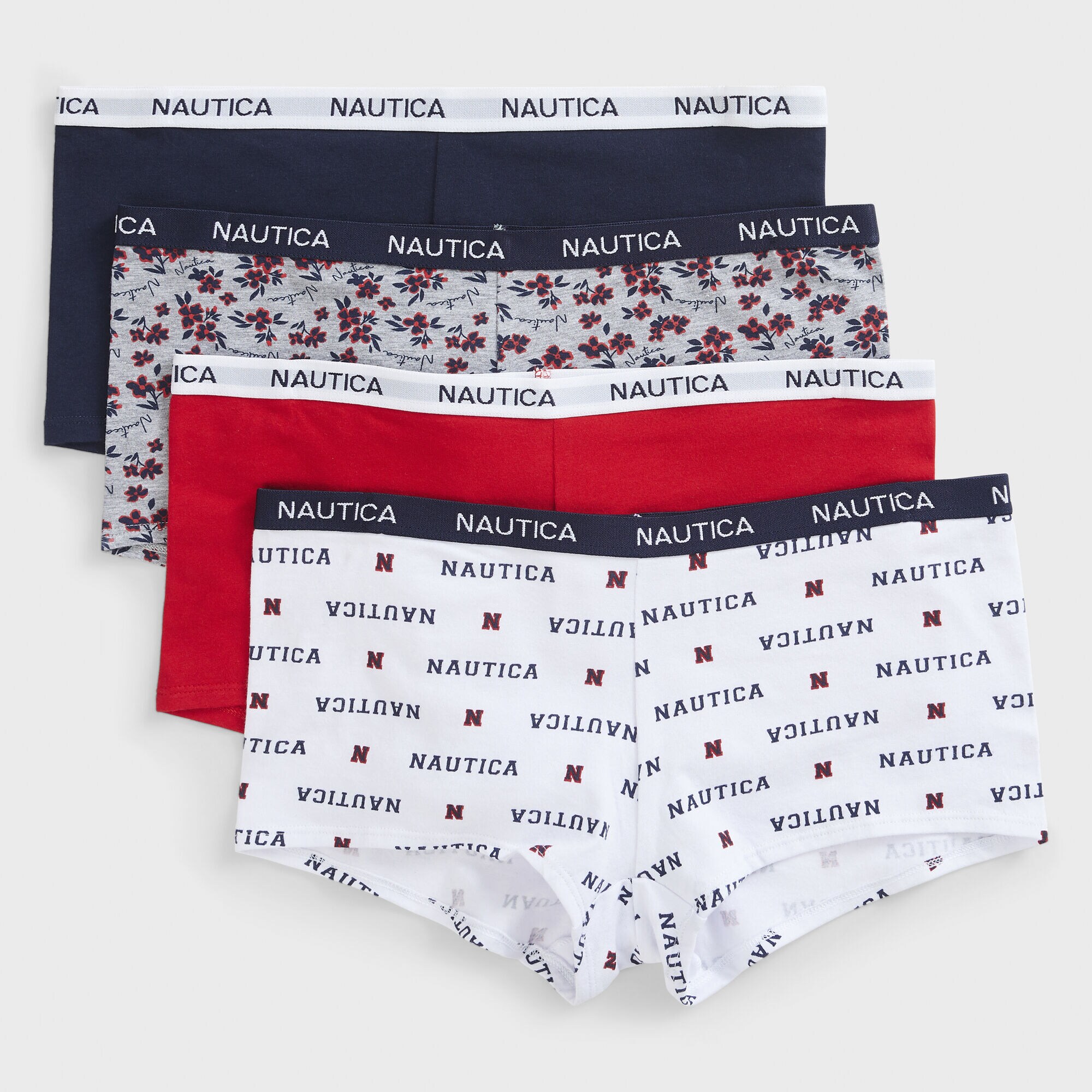 LOGO AND FLORAL PRINT BOYSHORTS, 4-PACK,Nautica Red,large
