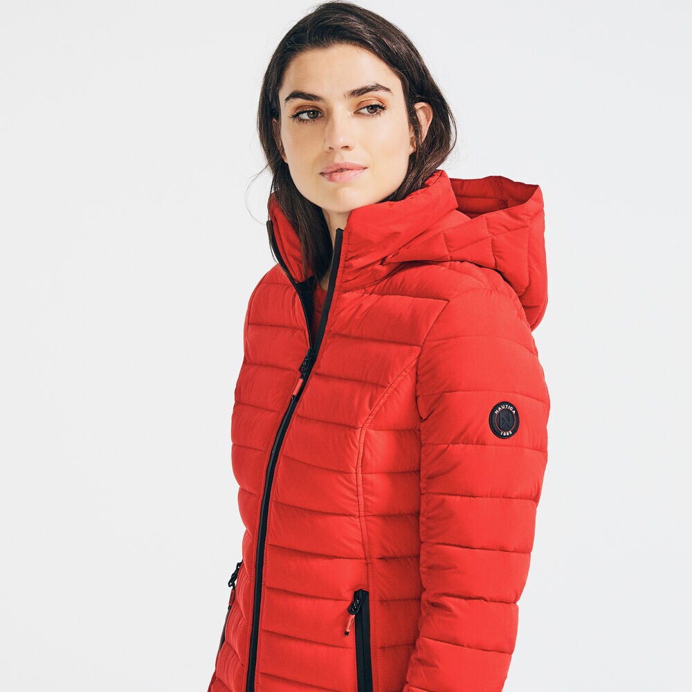 LIGHTWEIGHT QUILTED STRETCH HOODED COAT,Tomales Red,large