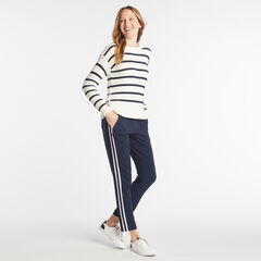 SIDE LACE UP STRIPED SWEATER ,Marshmallow,large