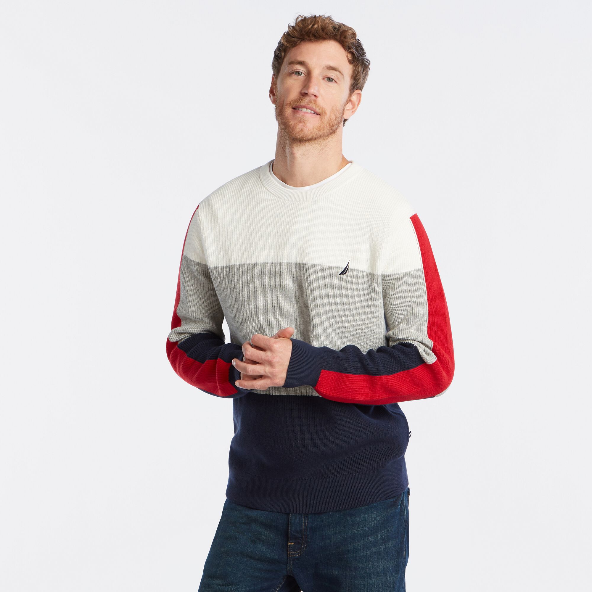 COLORBLOCK CREWNECK SWEATER,Marshmallow,large