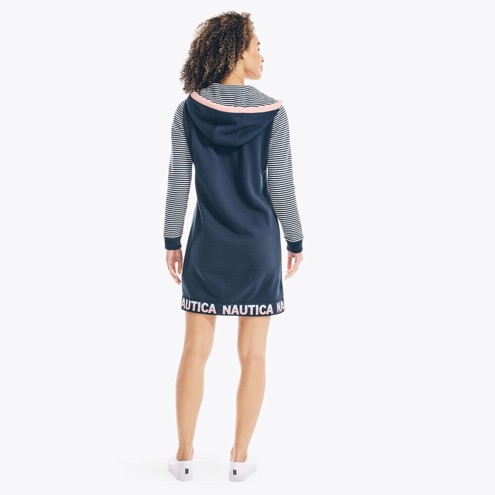 COLORBLOCK STRIPE HOODIE DRESS,Stellar Blue Heather,large