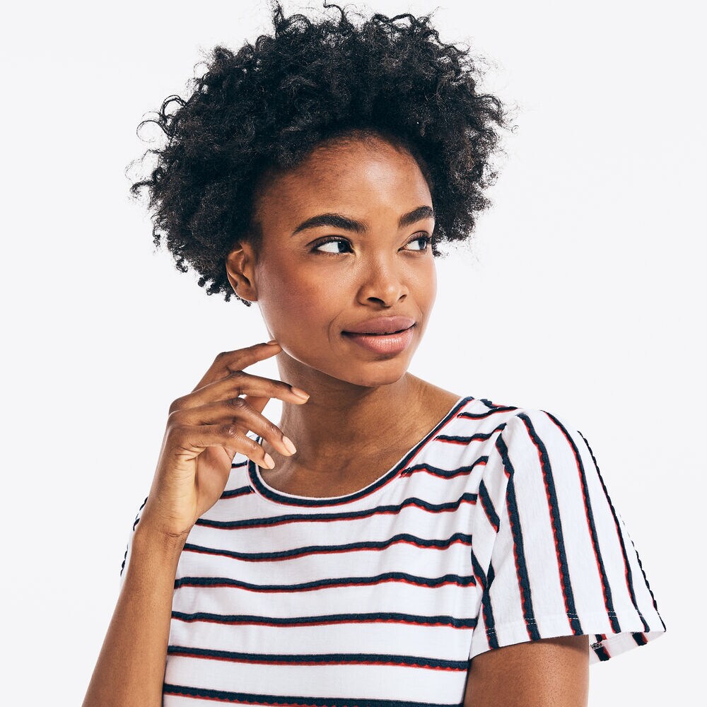 STRIPED PUFF-SLEEVE TOP,Bright White,large