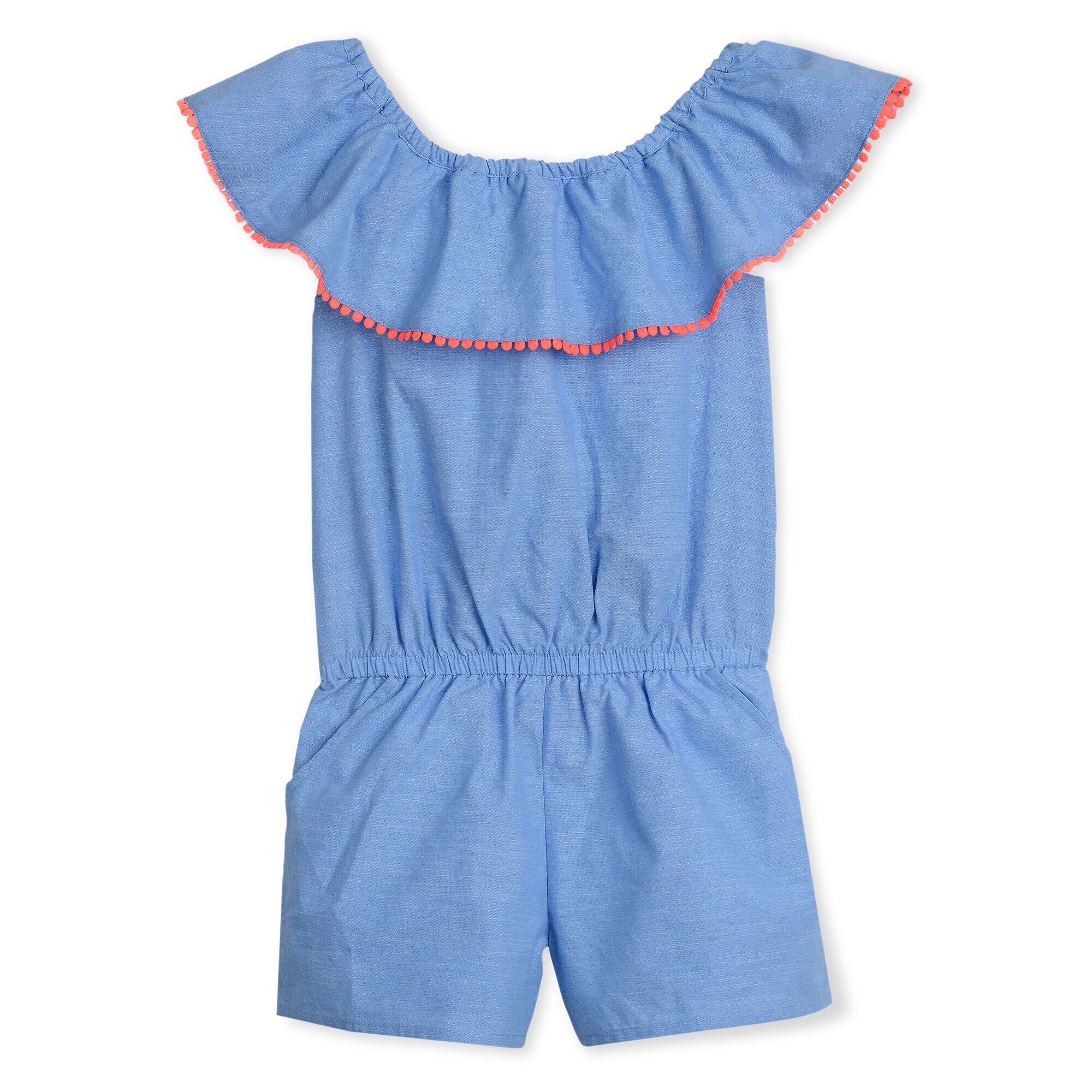 GIRLS' CHAMBRAY ROMPER,Peacoat,large