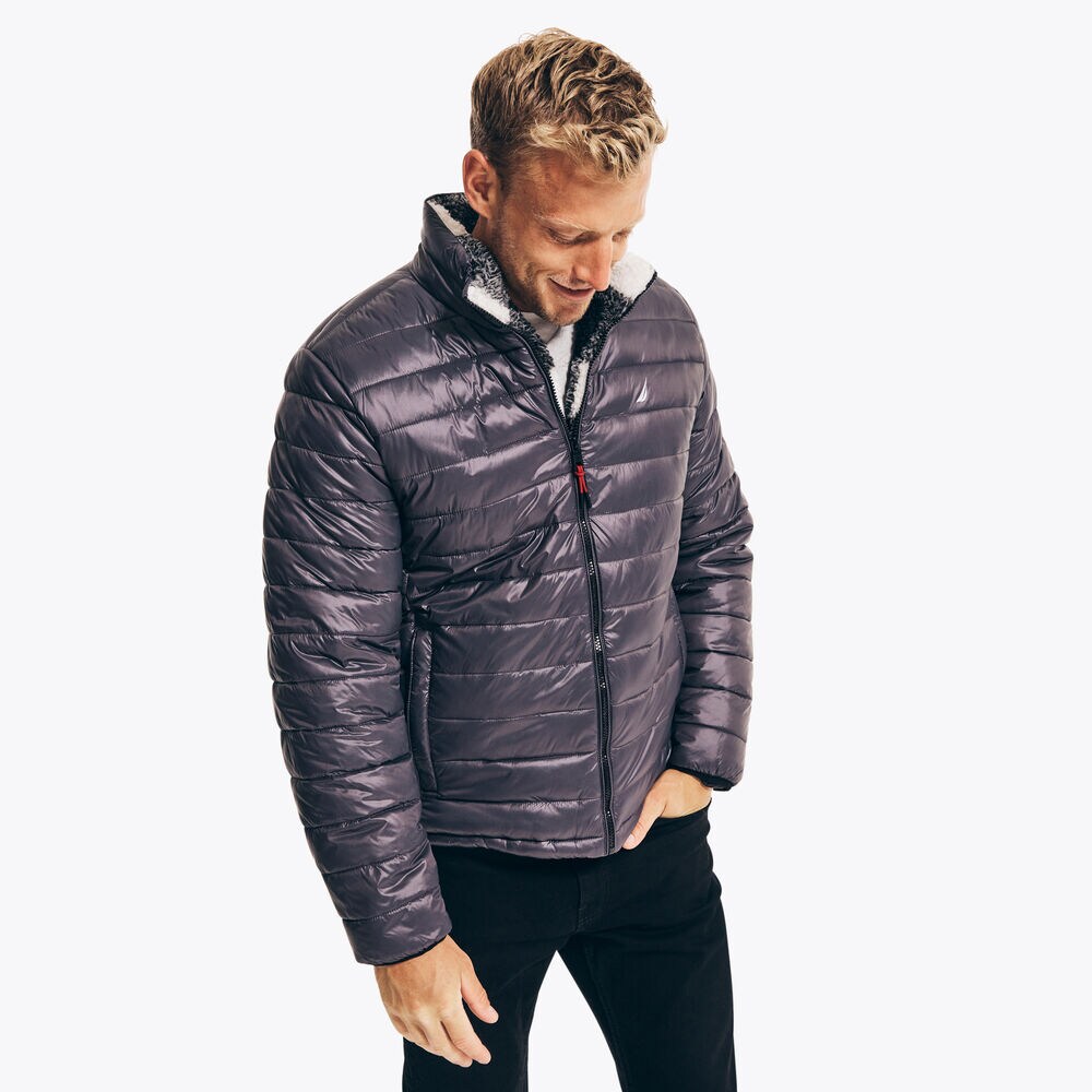 FLEECE-LINED PUFFER JACKET,Mist Heather,large