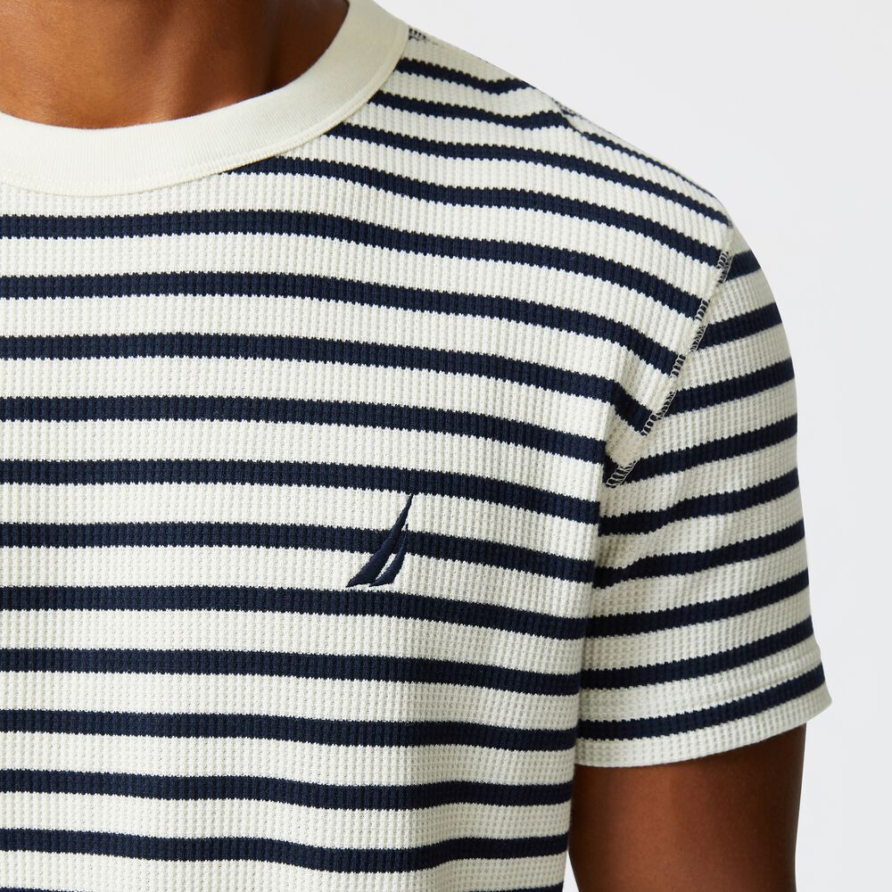 STRIPED CREWNECK T-SHIRT,Egret,large