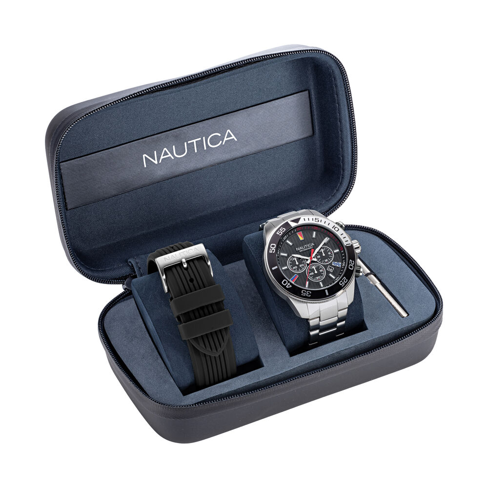 Nautica One Recycled Stainless Steel And Silicone Watch Box Set,Multi,large